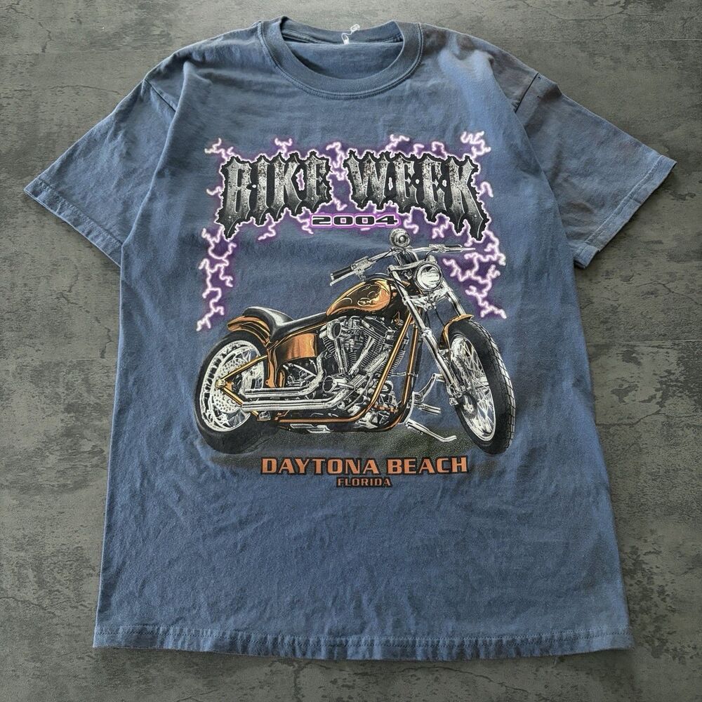 Vintage 2004 Whtie Bike Week Daytona Beach FL Thunder Lightning Print Shirt M